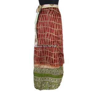 Indian Vintage Silk Double Layer Reversible <b>Sarong</b> Sari Magic <b>Wrap</b> Skirt 2 Layer Reversible Magic Silk Saris <b>Wrap</b> Long Skirt - Product Image 2