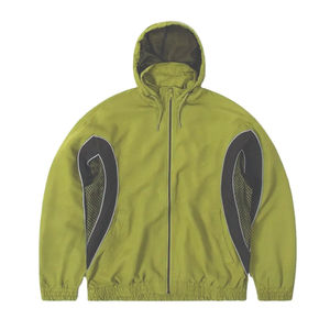 Custom Printed Rhinestone Solid Acid Wash Reflective Logo Hooded Windbreaker Zip-Up <b>Jacket</b> Joggers Set 100% Cotton Sweat Pant - Product Image 6