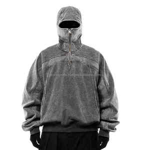 Nueva llegada 100% algodón de lana gruesa nueva moda Casual Chenille bordado ácido lavado personalizado cara completa Zipp up Sudadera con capucha - Product Image 1