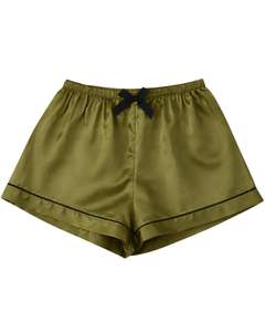 Ensemble de pyjama pour femme en satin vert olive personnalisé, manches courtes, boutonné, style soie, deux pièces, ensemble de shorts de nuit, ensemble de vêtements de détente - Product Image 2