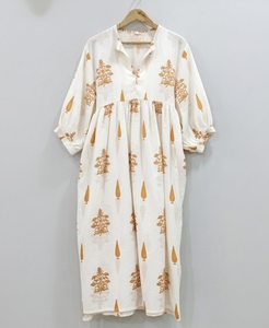Vestido Túnica Midi Formal con Estampado Floral, 100% Algodón, Diseño Simple para Mujer |   Vestido Étnico Indio Bohemio - Product Image 6