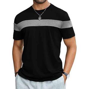 Camiseta de Manga Corta para Hombre, Cuello Redondo, Bloques de Color, Estilo Casual Básico - Product Image 1