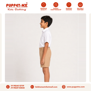 Pantalones cortos de uniforme escolar para niños, color marrón arena, cintura elástica, pantalones casuales, shorts de poliéster y algodón, empaque personalizado - Product Image 4