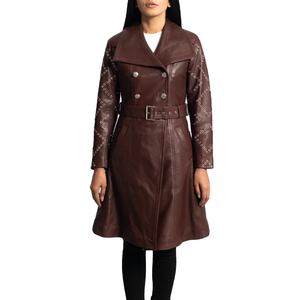 Gabardina con acabado transpirable de piel de oveja larga de estilo europeo elegante a la moda para mujer, cinturón cruzado, prendas de vestir exteriores de Invierno para mujer - Product Image 1