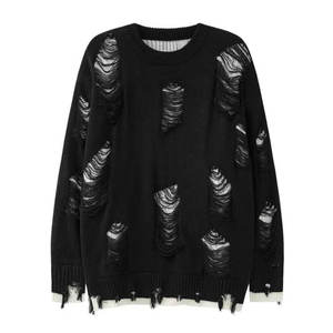 Suéter de Punto Oversize para Hombre, Estilo Desgastado, Cuello Redondo, 100% Algodón, Transpirable, Estilo Urbano, Nueva Moda - Product Image 1