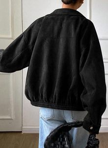 Veste en daim noir pour femme, fermeture éclair, col montant, style hiver, coupe-vent, matière épaisse - Product Image 3