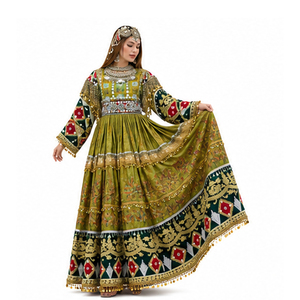 Vestido Étnico Afgano Kuchi de Chifón, Largo hasta el Suelo, Hecho a Mano, Bordado, con Cuentas y Apliques, Lavable, Tribal - Product Image 4