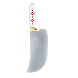 Cuchillo de Carnicero Profesional PK-FN-W, Hoja Curva de Acero Plateado, Mango Blanco con Diseño de Punto Rojo, Empuñadura Dorada - Product Image 6