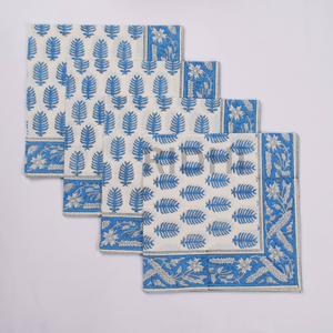 Serviettes en coton 100% imprimées à la main avec des motifs floraux bleus, vente en gros, linge de table réutilisable, serviettes de table indiennes faites à la main - Product Image 3