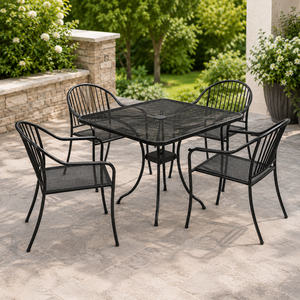 Conjunto de Comedor de Metal Negro para Patio Exterior con Mesa Cuadrada de Malla y Cuatro Sillas para Jardín, Balcón o Terraza - Product Image 1
