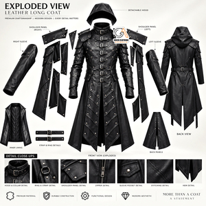 HEMA <b>Men's</b> <b>Long</b> <b>Black</b> Vintage Quilted Windproof Waterproof <b>Jacket</b> with Rivets and Zipper Closure Winter Wear Custom Requirements - Product Image 5
