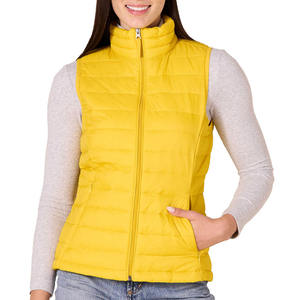 Chaleco Acolchado Amarillo con Cuello Alto para Mujer, Cierre Frontal con Cremallera, Prenda Exterior Informal con Bolsillos, Chaleco sin Mangas Cortavientos para Otoño - Product Image 1