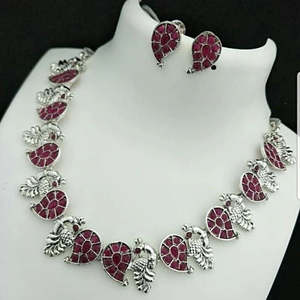 Silver Antique Peacock Style Fashion Necklace Set - Product Image 1