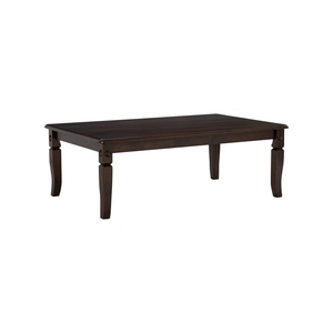 Mesa de Centro Rústica Tradicional de Roble Macizo con Acabado Color Cappuccino Claro, Rectangular, para Sala de Estar, Patas Talladas - Product Image 1