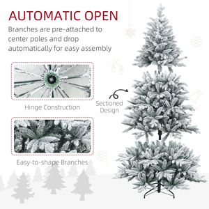 Albero di Natale floccato da 6 piedi con punte di neve facile montaggio albero di Natale incernierato per le vacanze in ufficio alberi di Natale sulla neve - Product Image 6