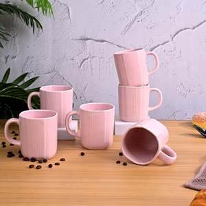 ชุดแก้วกาแฟเซรามิกสีชมพูอ่อน 6 ใบ ใช้กับไมโครเวฟได้ ดีไซน์น่ารักสไตล์นอร์ดิก ลายดอกไม้เคลือบเงา - Product Image 2