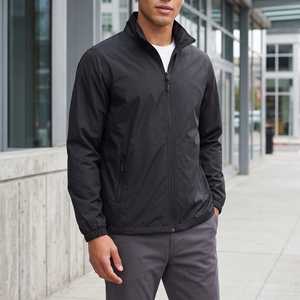 Chaqueta de hombre negra a prueba de viento, estilo racer, corte regular, cuello alto, con cremallera, ligera, para primavera. - Product Image 5