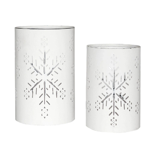 Ensemble de 2 porte-bougies votives en métal blanc vieilli motif flocon de neige, porte-bougies votives de Noël motif flocon de neige - Product Image 2