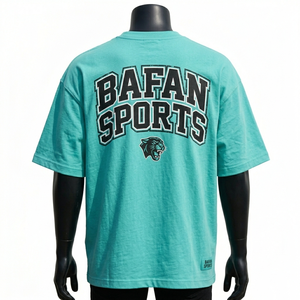 Camiseta oversize para hombre, 200 GSM, jersey de algodón peinado premium, verde aguamarina, parche negro en el pecho, serigrafía con logo personalizado - Product Image 2