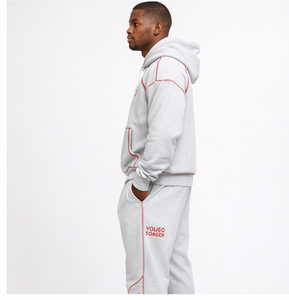 Custom Logo Men Oversized Hoodie Tracksuit Heavyweight Cotton Fleece Contrast Stitching Pullover Hoodie And Sweatpants <b>Set</b> - Product Image 4