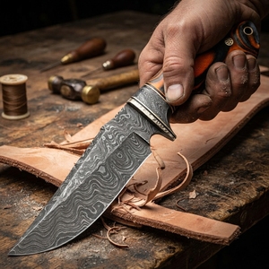 Couteau de chasse artisanal en acier Damas avec manche en bois, idéal pour la survie en extérieur, lame en acier forgé à la main de qualité supérieure pour le bushcraft - Product Image 4