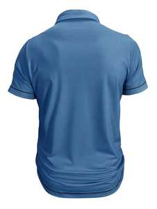 Polo en tricot bleu à manches courtes pour homme avec poche, design uni décontracté, coupe classique - Product Image 5