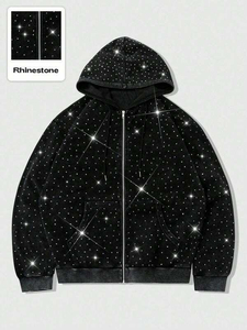 Men's Zipper Rhinestone Sparkles Hoodies All Over Bling Streetwear <b>Zip</b> Hoodie Oversized Fashion Sweatshirt OEM Factory Supplier - Product Image 1