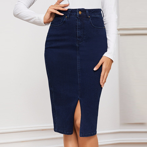 Jupe en jean décontractée personnalisée pour femme, dernière collection, avec fente avant - Product Image 1