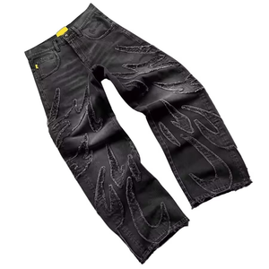 Pantalones Vaqueros Rotos de Estilo Urbano para Hombre, Cintura Elástica, Algodón Lavado, Corte Holgado Recto, Bicolor Negro y Gris - Product Image 2