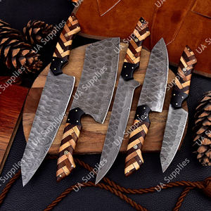 Juego de Cuchillos de Cocina Profesionales de 5 Piezas, Hechos a Mano con Acero de Damasco y Madera, Ligeros, de Espiga Completa y Duraderos, para Cortar, Filetear y Pelar - Product Image 3