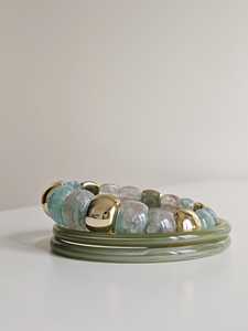 Ensemble de bracelets artisanaux en résine marbrée, empilables, avec perles en métal doré épais et tube en bambou, bijoux fantaisie - Product Image 5