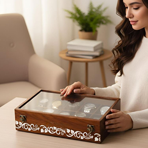 Caja de Madera para Relojes con Tapa de Cristal Transparente, Estuche de Almacenamiento de Alta Gama para Exhibición de Relojes de Madera por AYAANS - Product Image 5