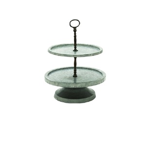 Support à gâteau rond en métal à 2 niveaux, plateau de service galvanisé réutilisable, style ferme, présentoir à desserts, support à cupcakes - Product Image 3