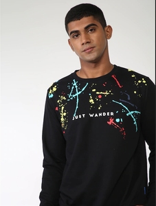 Sudadera Negra de Manga Larga para Hombre, Corte Regular, Estampada, Estilo Casual, Cuello Redondo, Tejida, 100% Algodón, para Primavera - Product Image 4