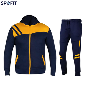 Survêtement unisexe décontracté léger à capuche en molleton lavé, coupe ajustée, manches longues, bleu et jaune, pour le sport, le jogging et la course à pied - Product Image 1