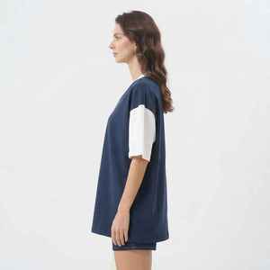 Hawk Eye Women's Navy Blue <b>V</b>-<b>Neck</b> Short Sleeve <b>T</b>-<b>Shirt</b> Color Blocking Logo Casual Loose Fit 100% Cotton Jersey Top - Product Image 4