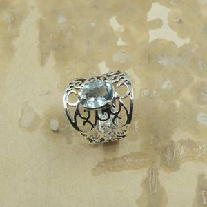 Natural Blue Topaz Silver <b>Ring</b> Handmade Filigree Wide Band <b>Statement</b> <b>Ring</b> Vintage Design Jewelry Gift for Women for unisex Him - Product Image 6