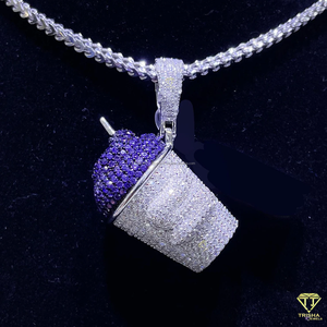Hip Hop Hommes Personnalisé Glacé Tasse Pendentif Collier Bling Lab Cultivé Diamant Charme avec Rappeur Style Violet Glacé Coupe Fine Pendentifs - Product Image 5