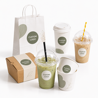 Gobelets à café jetables personnalisés avec logo, recyclables, compostables, biodégradables en PLA/PET, avec couvercles, impression UV, qualité alimentaire, paroi simple, 5,5-32 oz