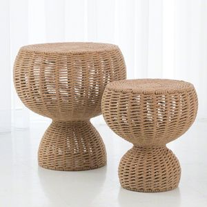 Square Rope <b>Side</b> <b>Table</b> With Wooden Top And Metal Base For Modern Home Decor And Small Space Furniture - Product Image 4