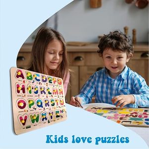 Jouets de puzzle en bois ABC TOFANI pour enfants |   Tableau d'apprentissage éducatif |   Plateau d'alphabet en bois coloré pour les tout-petits de 2 ans et plus | - Product Image 5