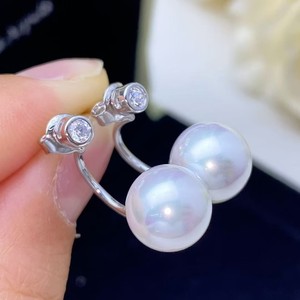 Boucles d'oreilles en argent S925 haut de gamme avec perles d'eau douce rondes de 9 à 10 mm, sans défaut, avec deux options de port, dégageant du tempérament - Product Image 1