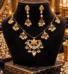 Parure de collier pendentif fleur de lune en perles plaqué or et boucles d'oreilles pendantes en strass, bijoux en laiton pour femme, cadeau de mariage - Product Image 3
