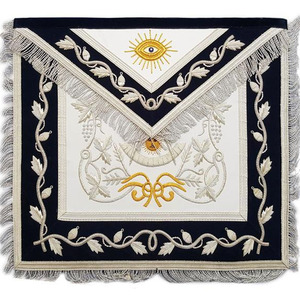 Delantal Masónico Bordado Personalizado Blanco y Azul Rectangular con Símbolo del Ojo que Todo lo Ve y Compases, Insignia Cosida para Aplicación en Prendas - Product Image 6