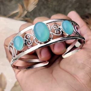 Pulsera Ajustable de Plata con Calcedonia Natural Aqua, Plata de Ley 925, Joyería Artesanal con Piedras Preciosas, Venta al Por Mayor - Product Image 6