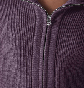 Women's Rib Knit Zipper Cardigan Full Sleeve Stand Collar Solid Color Crop Length Acrylic <b>Sweater</b> Winter Wear - Product Image 4