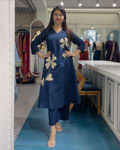 Conjunto de 2 Piezas de Algodón con Parches para Mujer, Ropa Casual, Conjunto de 2 Piezas de Algodón Puro, Kurta y Pantalón - Product Image 2