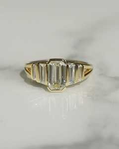 Modern Lab Grown 1.01CT Emerald Cut Diamond Five Stone Ring Side Baguette With 14K Solid Gold Wedding Party <b>For</b> <b>Gift</b> <b>Her</b> - Product Image 1