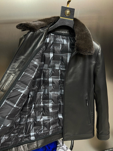Chaqueta Varsity de Cuero PU para Hombre, Cuello Alto, Cierre de Cremallera, Gruesa, Resistente al Viento, Color Sólido, Corte Regular - Product Image 6