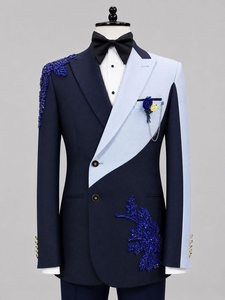 Blazer de smoking noir et bordeaux pour homme avec broderie florale perlée à la main – Veste de costume de luxe pour mariage et soirée - Product Image 3